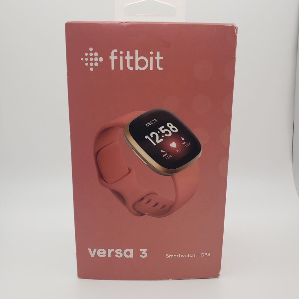 Fitbit Versa 3 Smartwatch Pink Gold GPS Fitness Tracker FB511 Music New Sealed